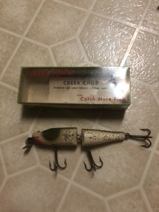 Vintage Creek Chub Lure “spinning Jointed Pikie” Sparkles On Gray & White Wood?