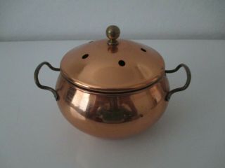 Vintage Copper Plated Metal Potpourri Pot W/ Vented Lid Brass Handles