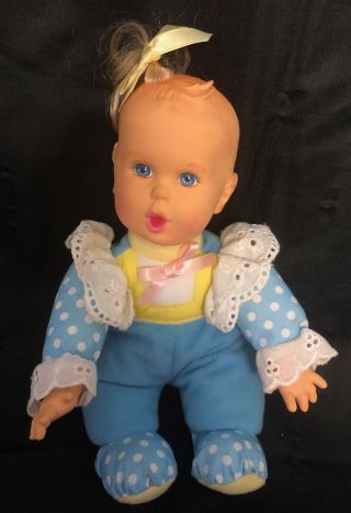 1998 Toy Biz Gerber Baby Doll 9 " Bean Bag Plush Blue Outfit Vinyl Head Vintage