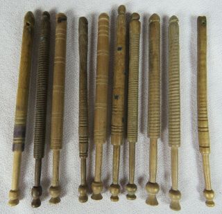10 Antique Vintage Lace Wooden Bobbins With Some Grooving