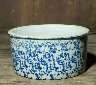 Antique Blue & White Spongeware Stoneware Crock
