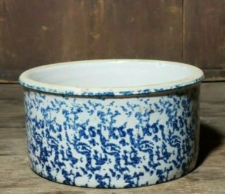 Antique Blue & White Spongeware Stoneware Crock 2