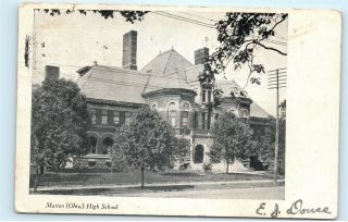 Marion Ohio 1907 High School Building Black & White Antique Vintage Postcard A65