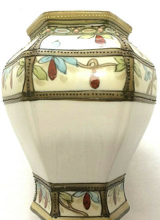 Antique Nippon Moriage 5 " Vase Hand Painted Buds Morimura Bros Floral Branches