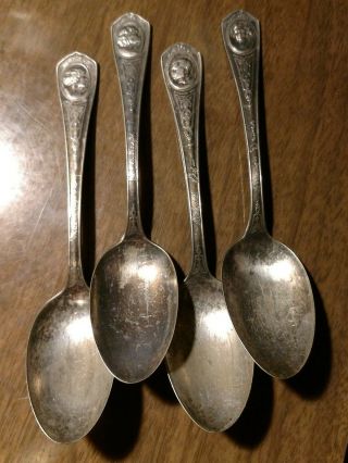 Vintage 4 Antique Oneida Silent Movie Stars Spoons Par Plate Silverplate