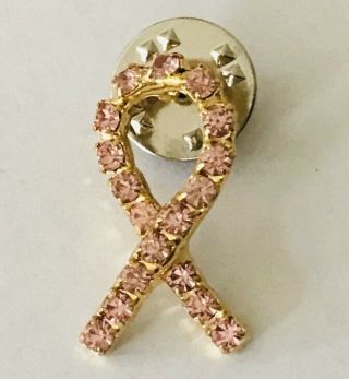 Pink Gems Ribbon Breast Cancer Charity Pin Badge Rare Vintage (j12)