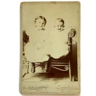 Antique Cabinet Card Photograph Victorian Children Baby Boy & Girl Iowa Falls