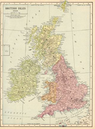 1914 Antique British Isles Map Of The United Kingdom Map England Scotland 8069