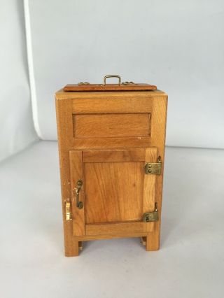 Vintage Dollhouse Miniature Wood Ice Box Old Fashion Refrigerator