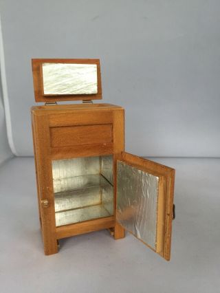 Vintage Dollhouse Miniature Wood ICE BOX Old Fashion Refrigerator 3