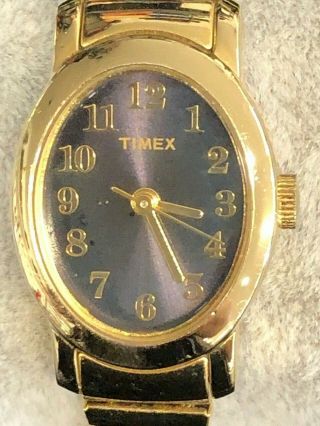 Ladies Timex Quartz Gold Tone Stretchy Band Watch Battery