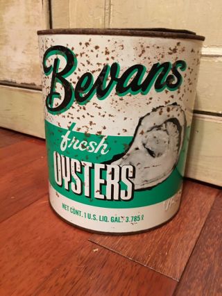 Antique Bevans Oyster Co Oyster Tin Kinsale Va Rare Vintage One Gal Great Color