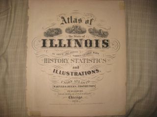 Large Antique 1876 Illinois State Atlas Print Chicago Farming Patriotic N