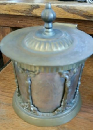 Vintage 2 Piece Etched Brass/silver Plated? Tea Caddy? W/hinged Lid