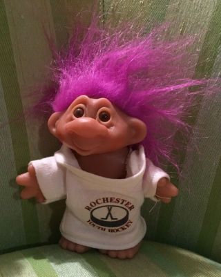 1986 Dam Troll Pink Hair Norfin Rochester Youth Hockey Shirt Vintage Toy