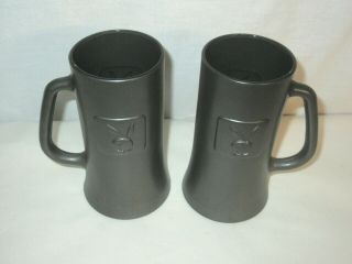 2 Vintage PLAYBOY CLUB Beer Mug Stein Tankards Black Matte 6 - 1/4 High 2