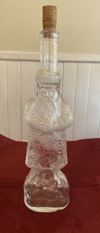 Antique Vintage Old World Christmas Santa Clause Clear Glass Liquor Bottle 12 "