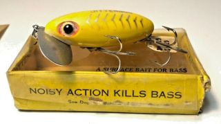 Vintage Fred Arbogast Yellow Jitterbug Lure With Box & Paper Insert