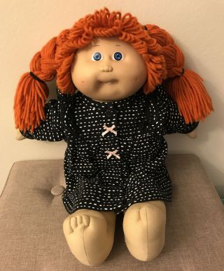 Vintage Cabbage Patch Kid 16” Cpk Doll Red Hair Blue Eyes Braids Tooth 1985