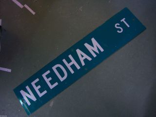 Vintage Needham St Street Sign 42 " X 9 " White Lettering On Green