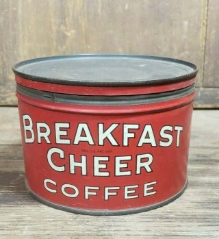 Vintage Antique Breakfast Cheer Coffee Tin Can W/lid