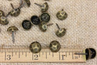 25 Old Hammered Upholstery Nails Solid Antique Brass Round Tacks Vintage 7/16”
