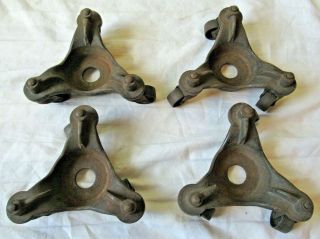 (4) Antique Vintage Cast Iron Swivel Casters 3 - Wheeled Stove / Piano Movers