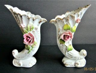 Lovely Porcelain 6  Horn Of Plenty " Vases,
