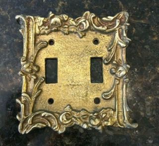 Vintage Solid Brass Ornate Shabby Rose Double Switch Wall Plate Cover