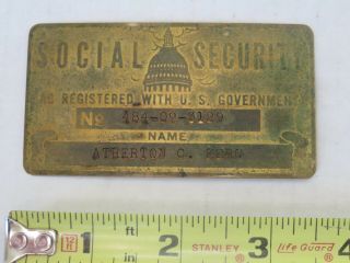 Vintage Antique Metal US Social Security ID Card Gold Color Engraved 3