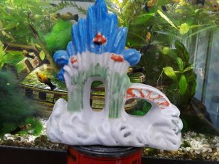 Vintage Antique Aquarium Fishbowl Ceramic Bisque Underwater Coral Bridge