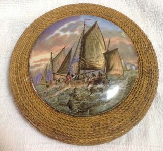 Antique 1860s Pratt Pot Lid Pegwell Bay Hauling In The Trawl Rope Frame