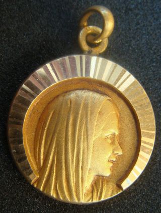 Virgin Mary Rare Old Gorgeous Gold Plated Religious Charm Medal Pendant