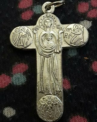 Sterling Silver Filled 2 - Sided Virgin Mary Crucifix Cross Rare Vtg Jesus Pendant