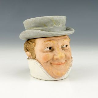 Antique Austrian Pottery - Hatted Gentleman Formed Tobacco Jar - Lovely