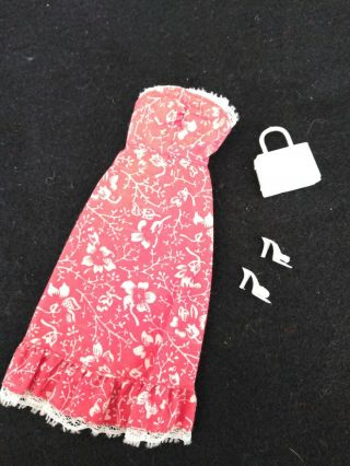 Vtg Barbie Best Buy 9619 ⚘ " Red & White Floral Maxi Dress " ⚘ Exc
