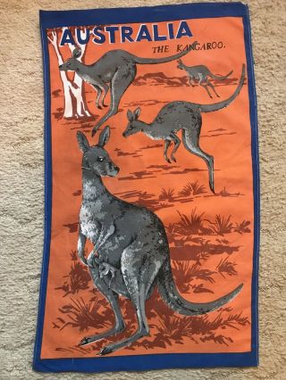 Vintage Retro Souvenir Collectable Tea Towel Kangaroos Rare Australian
