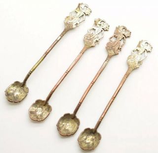 Vintage Demitasse Teaspoons Central American Figural Spoons Set Of 4 Hallmarked