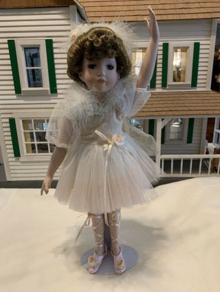 Vintage 17” Porcelain Fairy Ballerina Doll With Stand