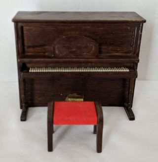 Vintage Dollhouse Wooden Piano & Bench