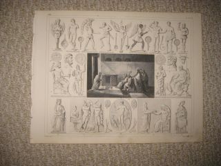 Antique 1850 Ancient Artifact Classical Greek Roman Sculpture Print Mythology Nr