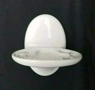 Vintage Toothbrush Cup Holder Wall Mounted White Ceramic Gloss Oval