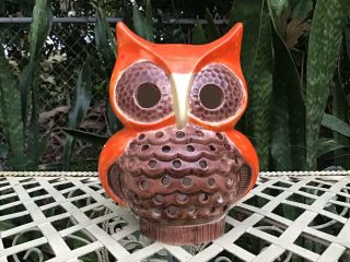 Glazed Ceramic Orange & Brown Owl Tea Light Candle Holder,  Potpourri Holder