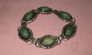 Antique Mexico Sterling Silver Green Malachite Stone Link Bracelet 1920 ' s - 40 ' s 2