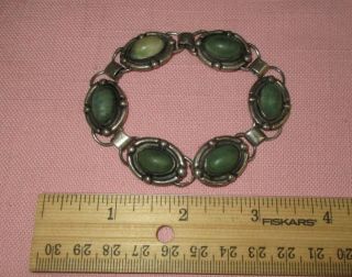 Antique Mexico Sterling Silver Green Malachite Stone Link Bracelet 1920 ' s - 40 ' s 3