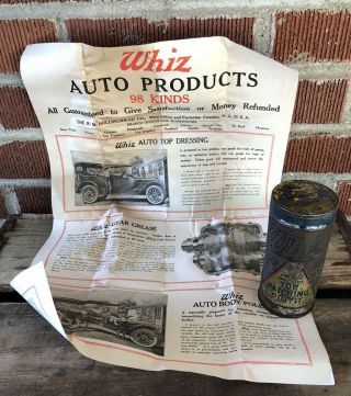 Vtg Whiz Top Patching Outfit Tin Litho Can Rm Hollingshead Co.  W/ Paper Ad Rare