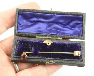 Antique Victorian C 1890 Boxed Gilt Metal Paste Ruby Stick Pin Brooch