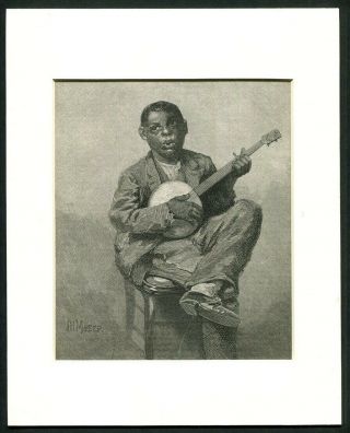 1887 Antique Print Of An African American Banjo Player