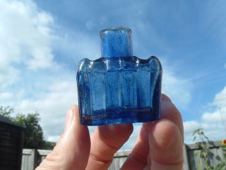 Antique Victorian Sheared Top Cobalt Blue Glass Ink Bottle.