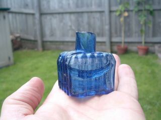 Antique Victorian Sheared Top Cobalt Blue Glass Ink Bottle. 2